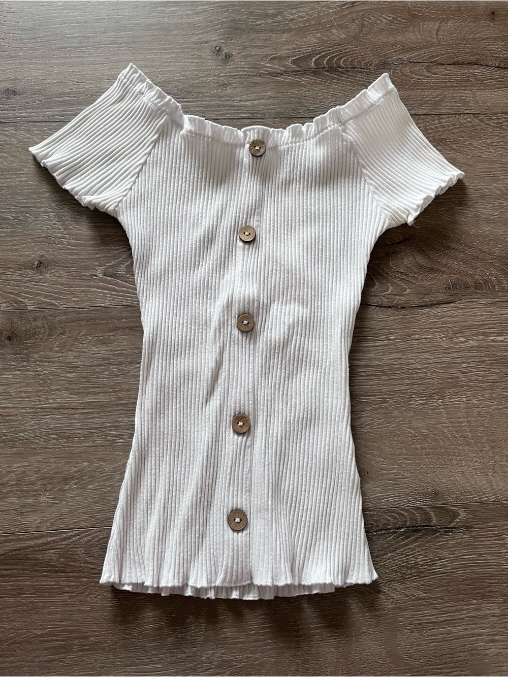Ardene White Ribbed Off-Shoulder Button Front Women’s Top Size S